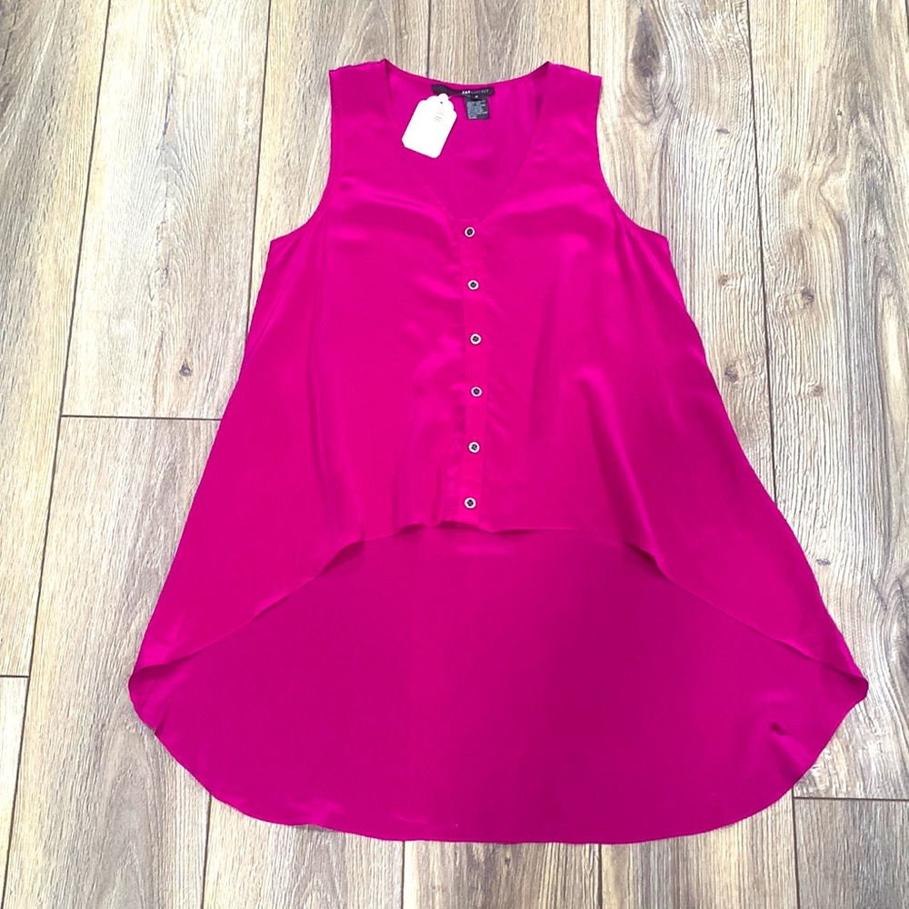 NWT 100% Silk JAYGODFREY Magenta Pink High Low Sleeveless Top Sz 4